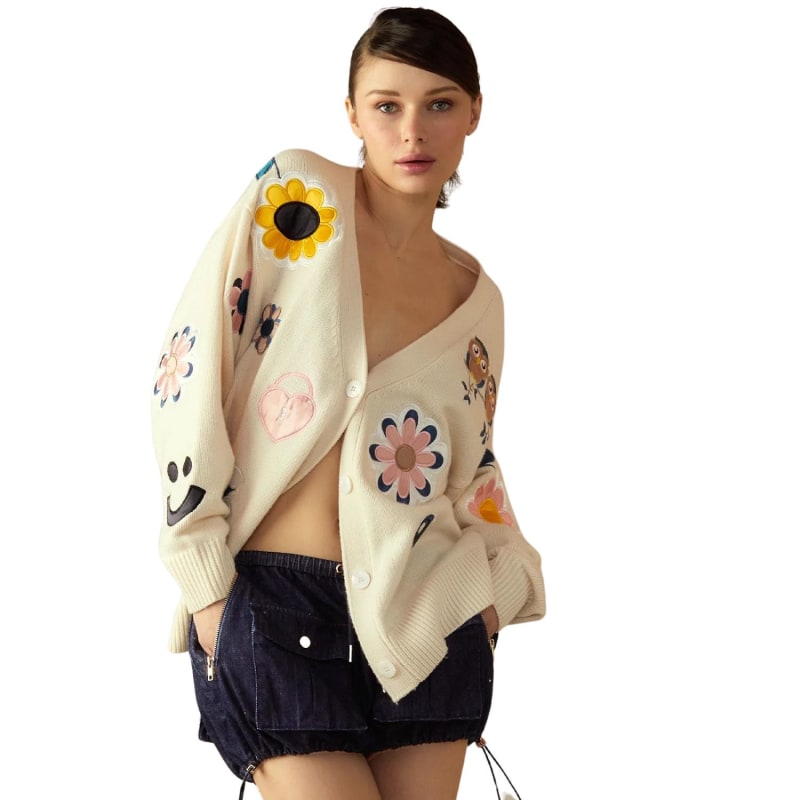 Thumbnail of White Playful Patchwork Cardigan image