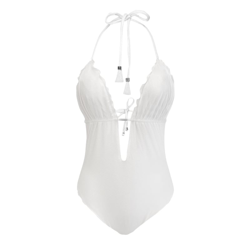 Thumbnail of White Plunge Triangle One Piece Maillot Swimsuit Anita image