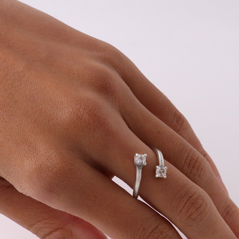 Thumbnail of White Sapphire Silver Toi Et Moi Wrap Ring image