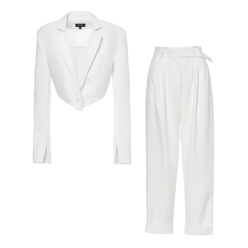 White cropped pant suit deals