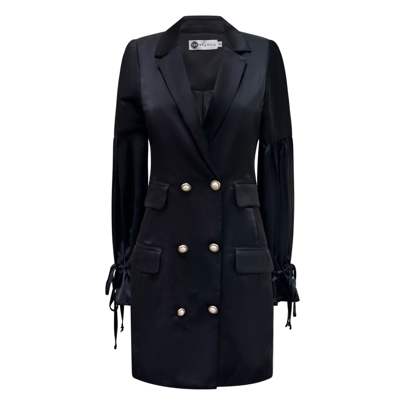 Thumbnail of Double Breasted Coat Dress In Black Satin - Coco Crush image