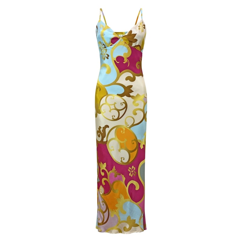 Thumbnail of Printed Silky Bias Maxi Dress - Glamour image