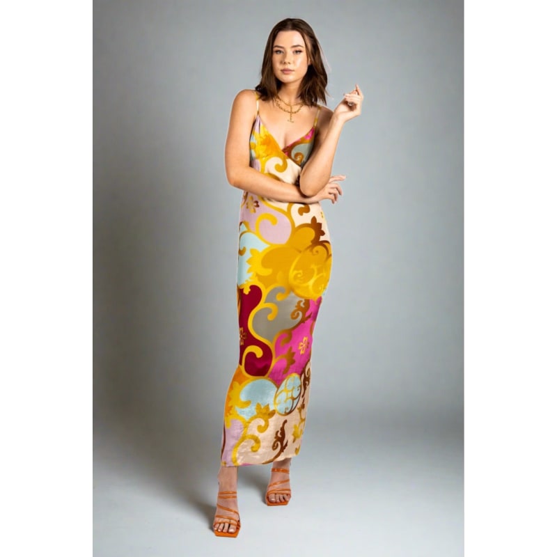 Thumbnail of Printed Silky Bias Maxi Dress - Glamour image