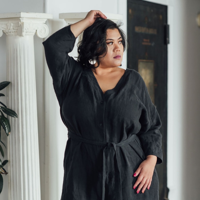 Thumbnail of Wide Leg Button Down Belted Jumpsuit - Black image