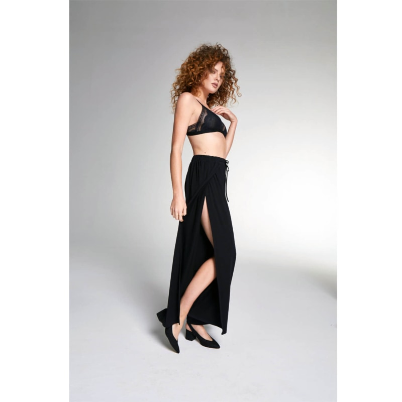 Thumbnail of Wide-Leg Slit Flare Black Pants image