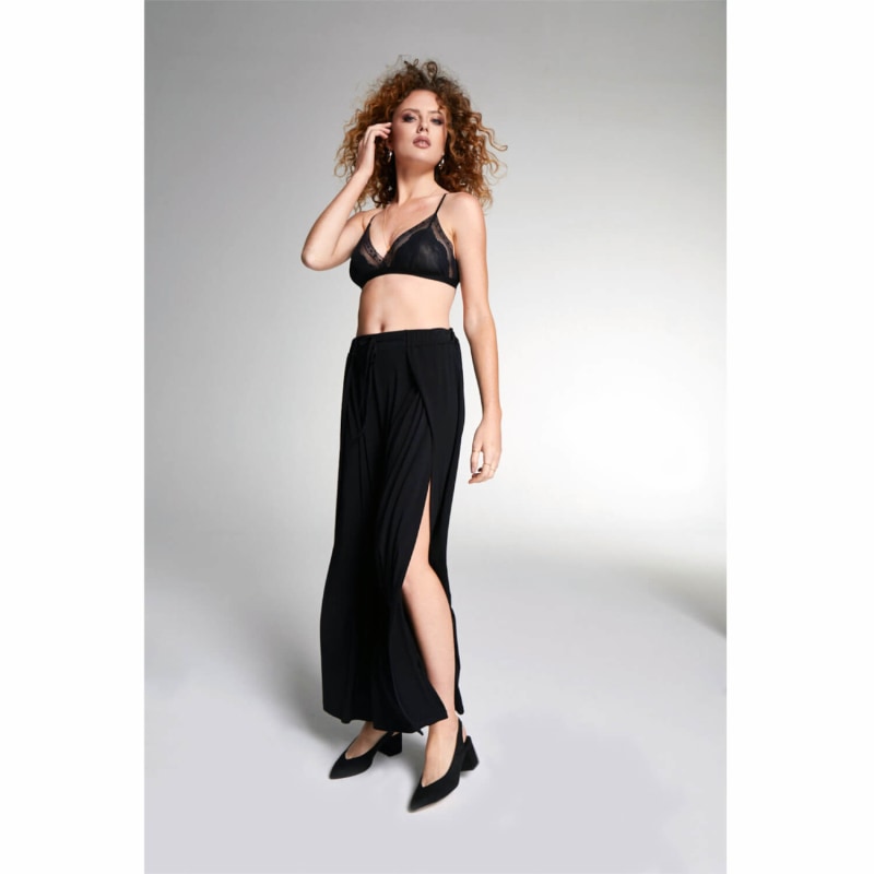 Thumbnail of Wide-Leg Slit Flare Black Pants image