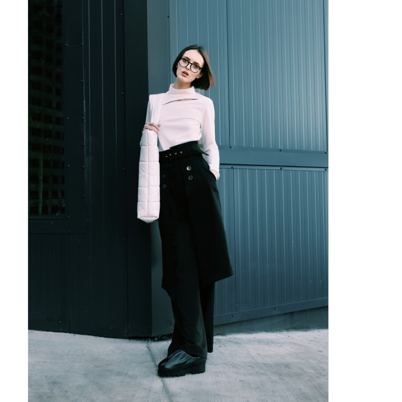 Wide Leg Trousers With Skirt Overlay Black by Julia Allert
