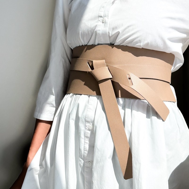 Thumbnail of Wide Tan Leather Corset Obi Belt image