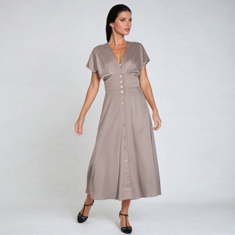 Thumbnail of Wide V Cleavage Dress - Taupe image