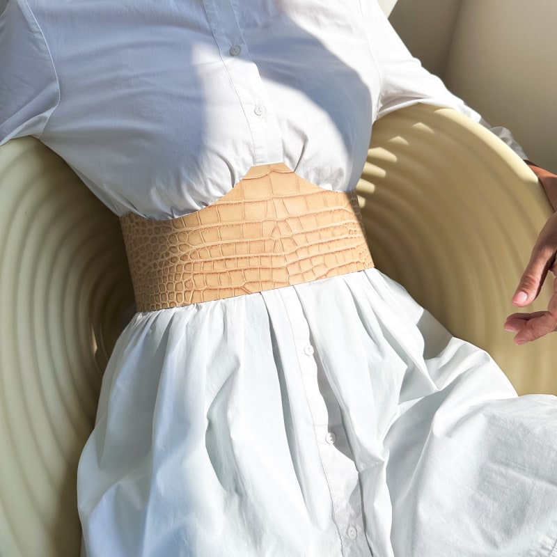 Thumbnail of Wide Waist Under Bust Corset Belt-Beige Croc image