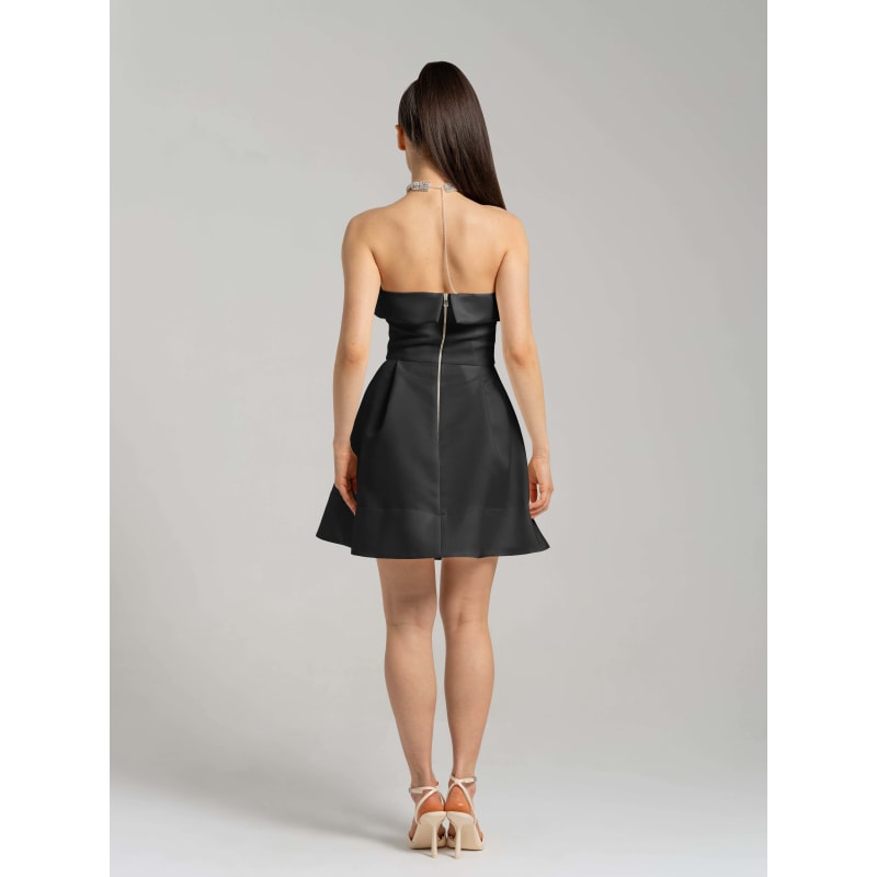 Thumbnail of Wild Flower Flared Satin Mini Dress Black image