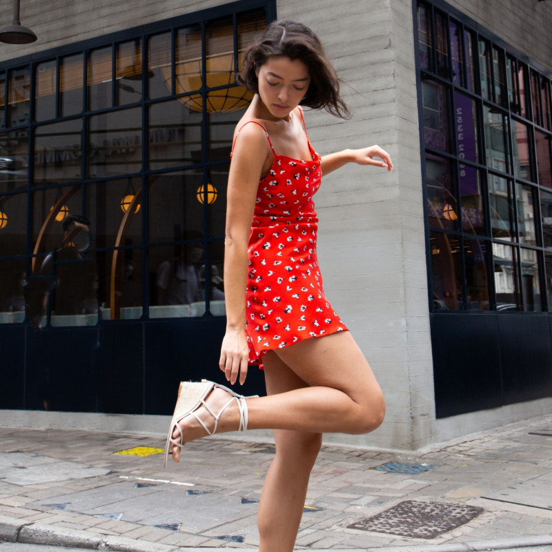 Thumbnail of Wild Flower Mini Slip Dress - Floral Red Cowl Neckline image