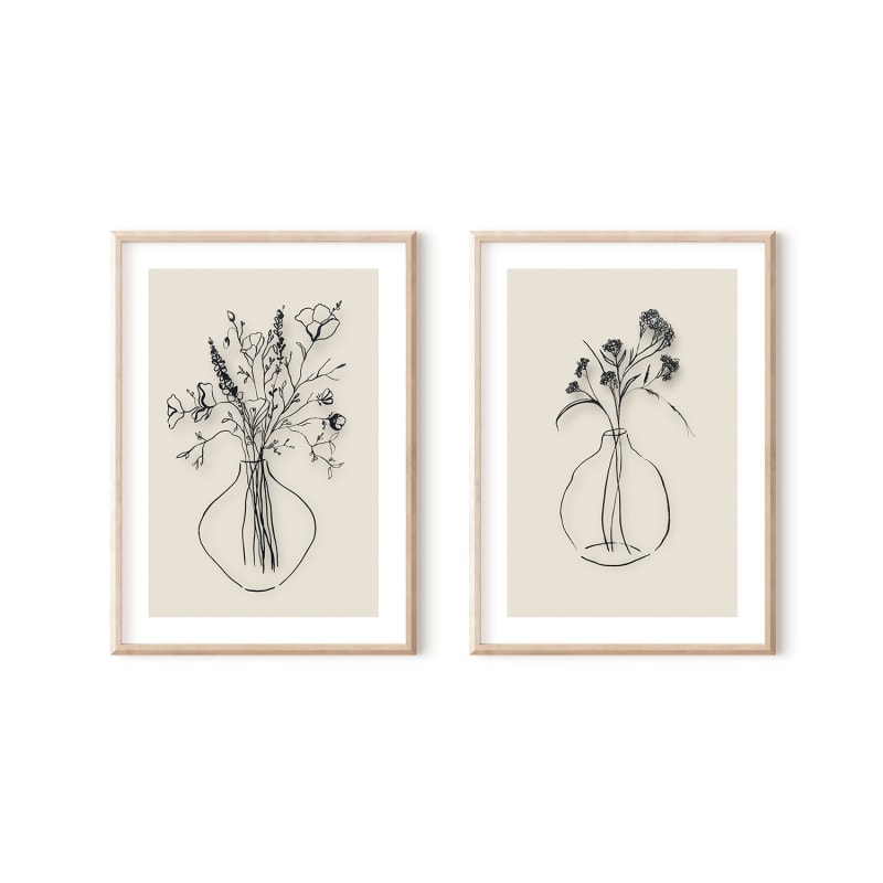 Thumbnail of Wild Flowers And Gypsophilia Ink Drawings - Print Pair image