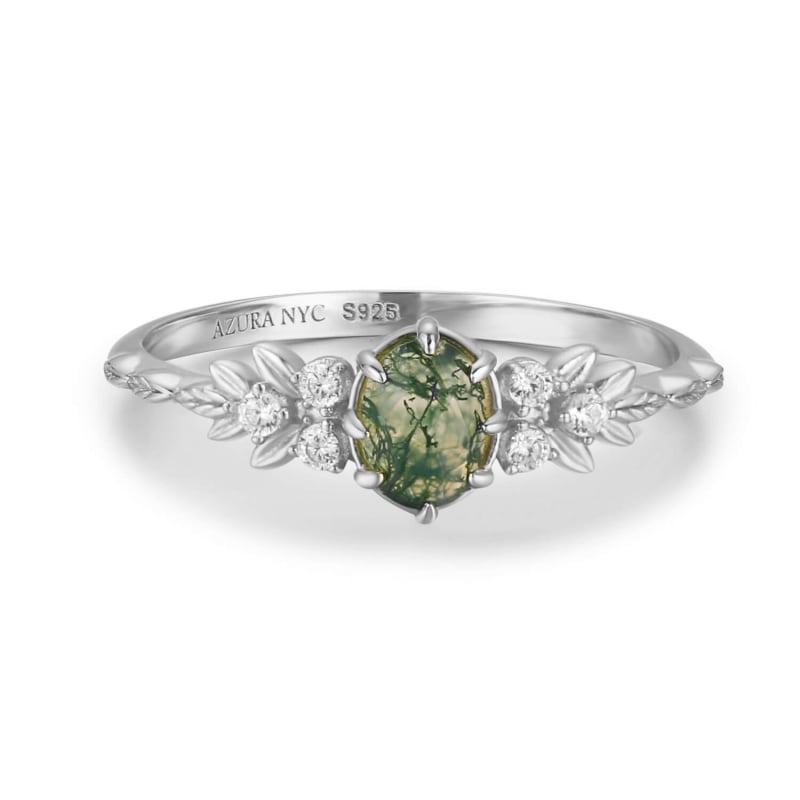 Thumbnail of Wildflower Moss Agate Ring White Gold Vermeil© image