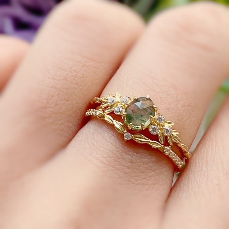 Thumbnail of Wildflower Moss Agate Ring Yellow Gold Vermeil© image