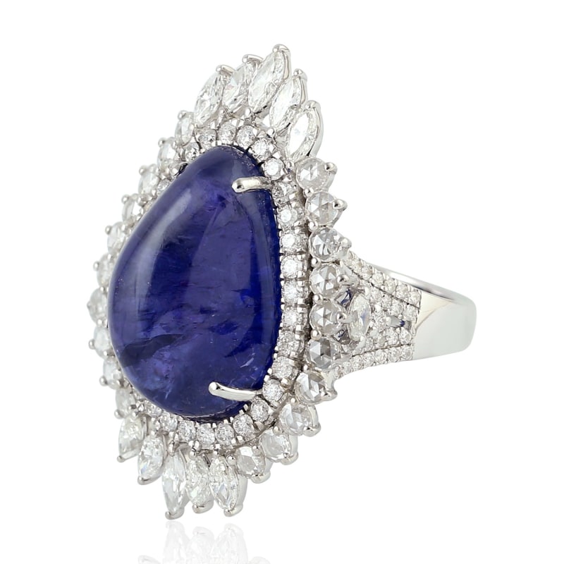 Thumbnail of 18K White Gold Tanzanite Cocktail Ring Diamond Gemstone Handmade Jewelry image