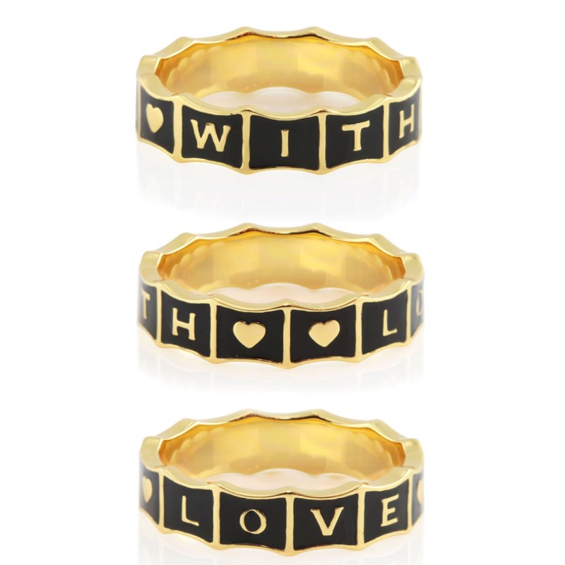 Thumbnail of With Love Enamel Ring Gold Vermeil Black image