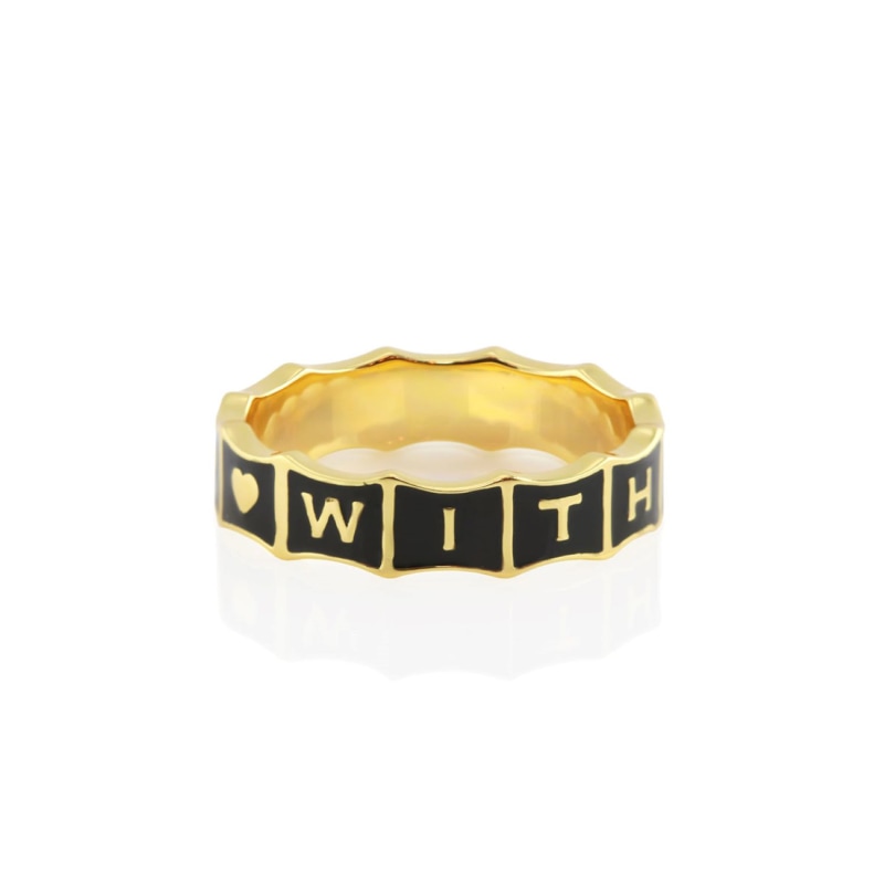 Thumbnail of With Love Enamel Ring Gold Vermeil Black image