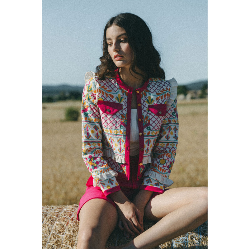 Thumbnail of Dahlia Embroidered Cotton Jacket With Ruffles image