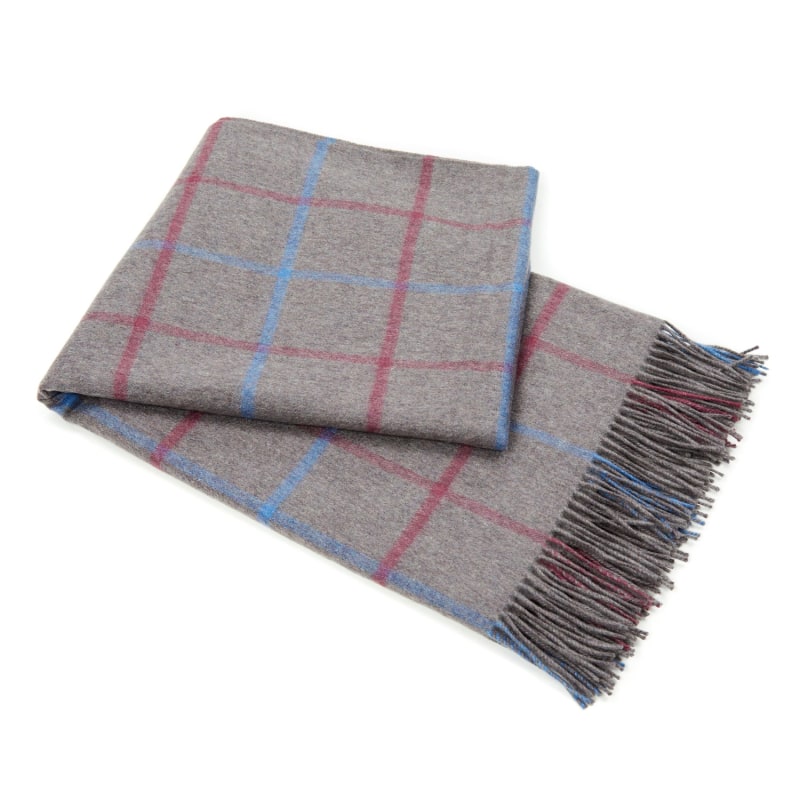 Thumbnail of Cashmere Throw - Gunmetal Grey With Red & Blue Checks image