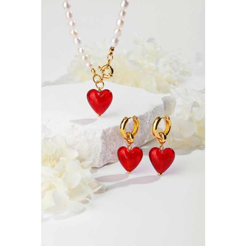 Thumbnail of EsméE Red Glaze Heart Pendant Pearl Necklace image