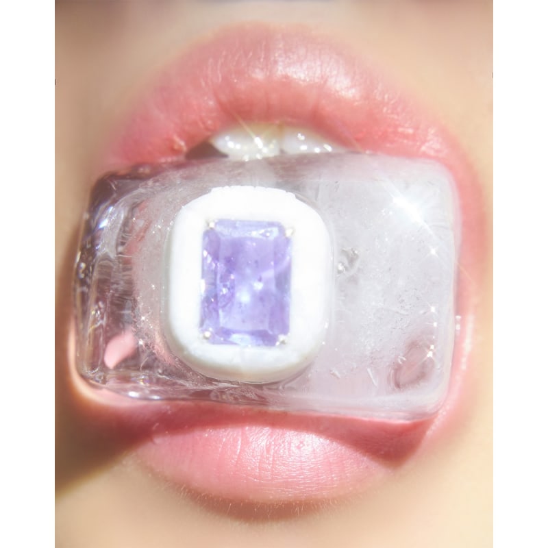 Thumbnail of Recycled Plastic Purple Stone Ring White image