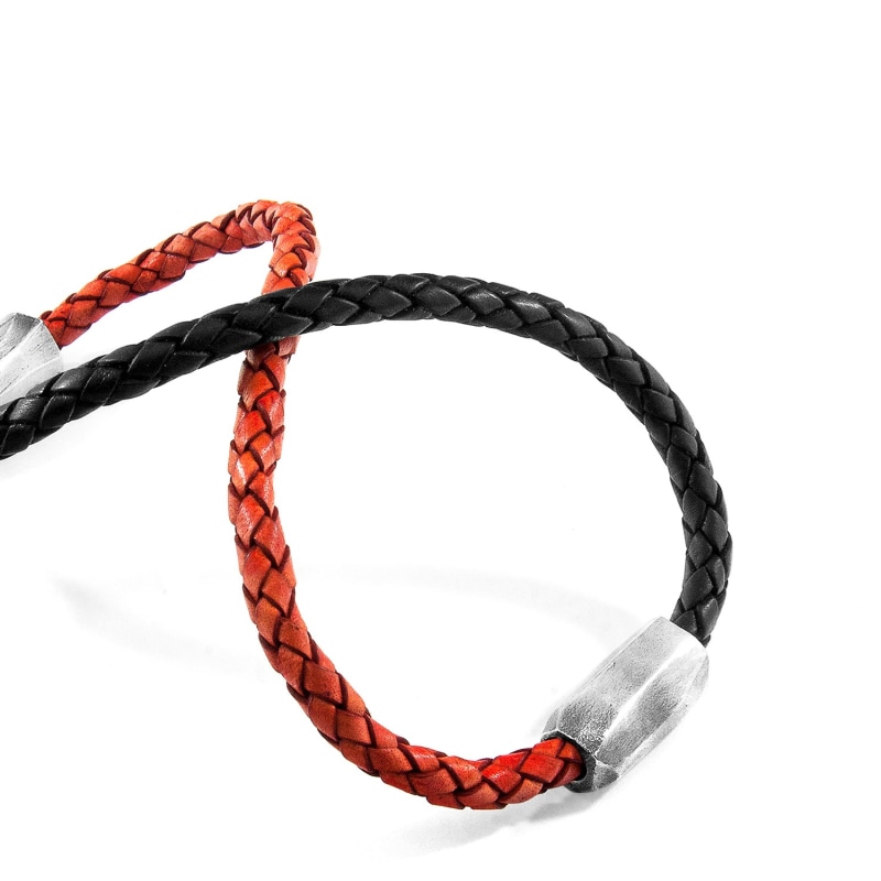 Thumbnail of Midnight Black Hayling Silver & Braided Leather Bracelet image