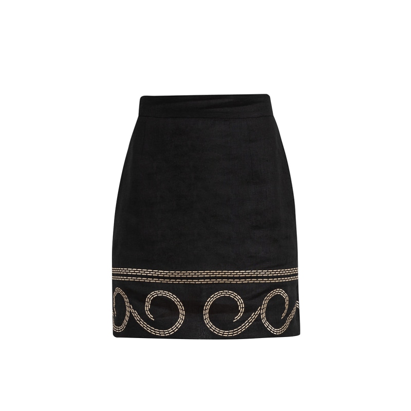 Thumbnail of Linen Embroidered Mini Skirt In Black image