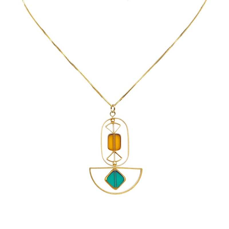 Thumbnail of Blue-Green And Orange Art Deco Necklace image