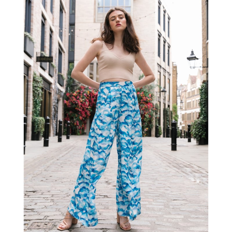 Thumbnail of The Alba Wide Leg Trousers In Blue Sky Satin image