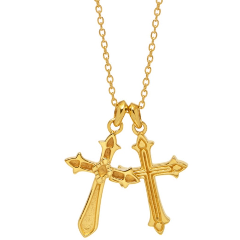 Thumbnail of Twin Baroque Cross Necklace In Gold image