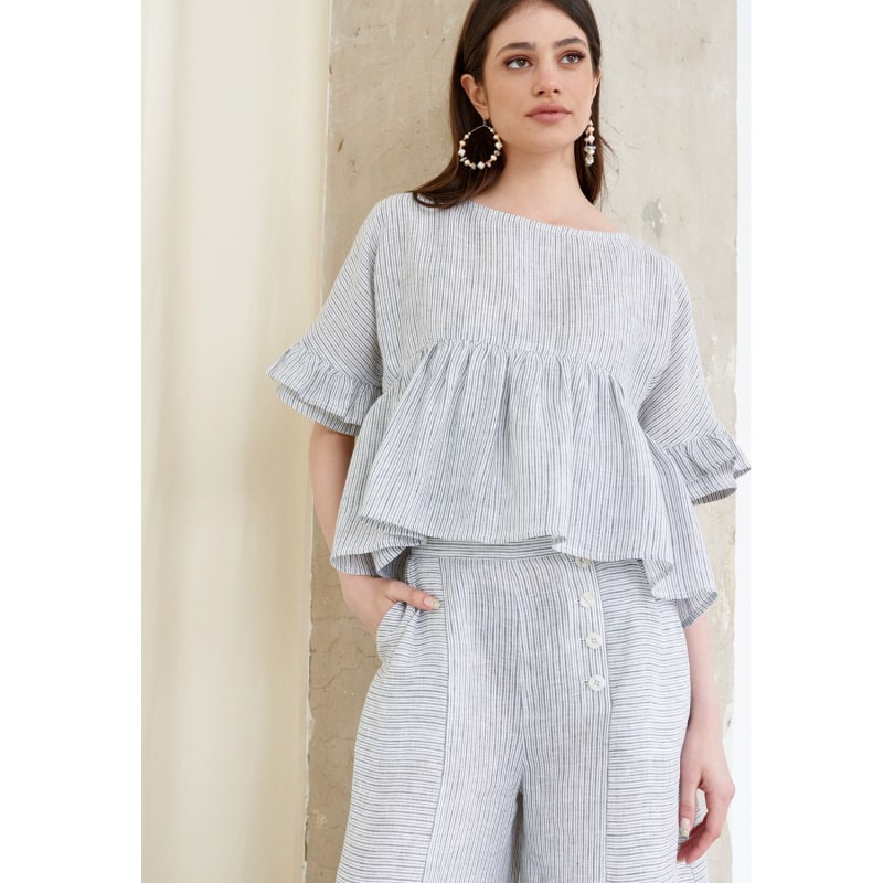 Thumbnail of Stripe Linen Frills Blouse image