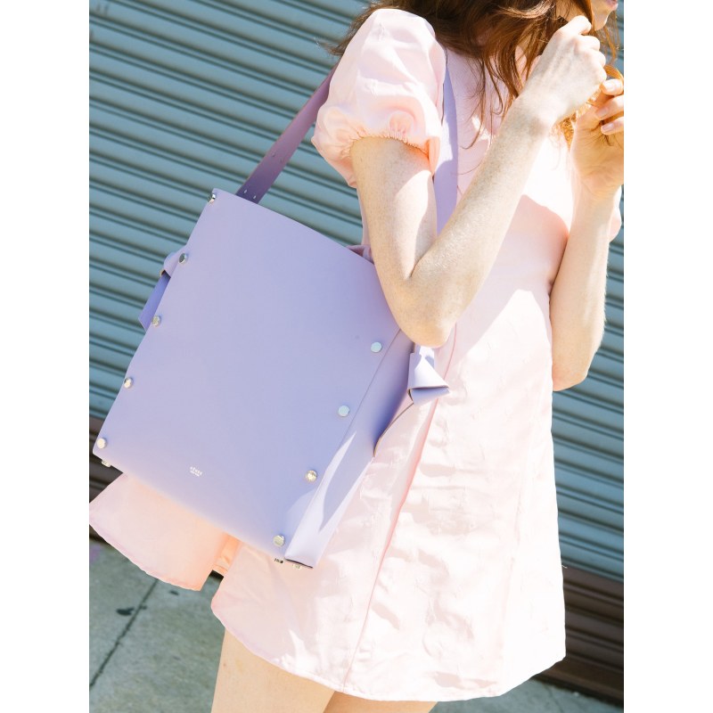 Thumbnail of Women’s Minimal Leather Bucket Tote Bag- Lavender image