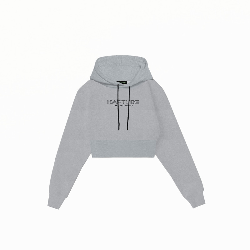 Thumbnail of Women's Travel Logo-Print Cropped Hoodie - Grey image