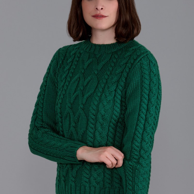 Womens Chunky Megan Merino Wool Cable Jumper - Ivy Green | Paul James  Knitwear | Wolf u0026 Badger