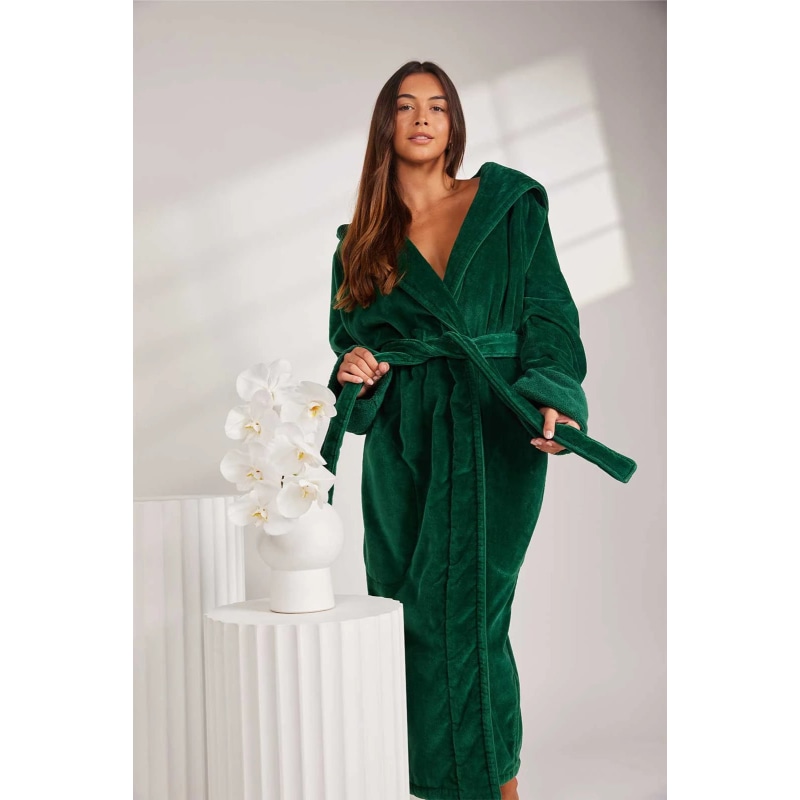 Thumbnail of Womens Organic Cotton Hooded Robe In Emerald image