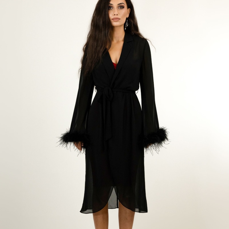 Thumbnail of Womens Ostrich Feather Trimmed Wrap Dress image