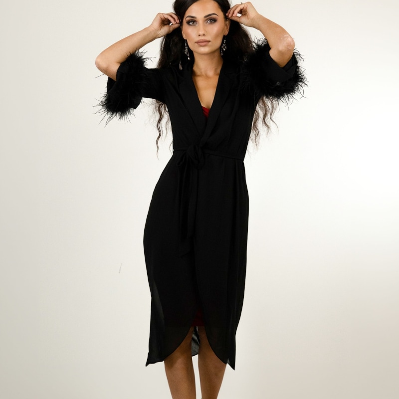 Thumbnail of Womens Ostrich Feather Trimmed Wrap Dress image