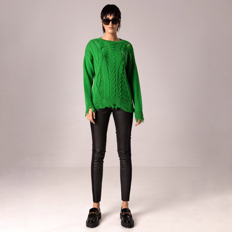 Wool Open Knit Sweater Green by Nissa