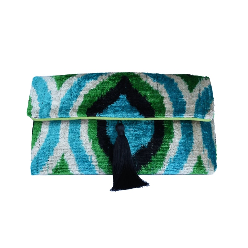 Thumbnail of Emerald & Turquoise Velvet Ikat Clutch image