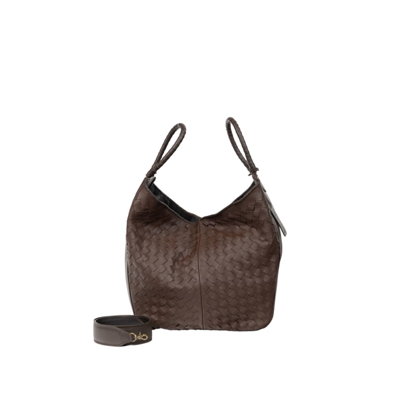 Woven Leather All Day Tote Bag Brown, Deux Mains