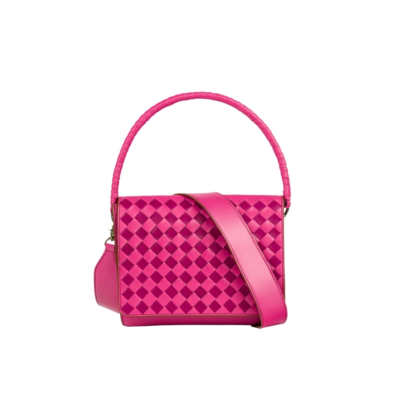 Thumbnail of Woven Leather Crossbody Bag Pink Checker image