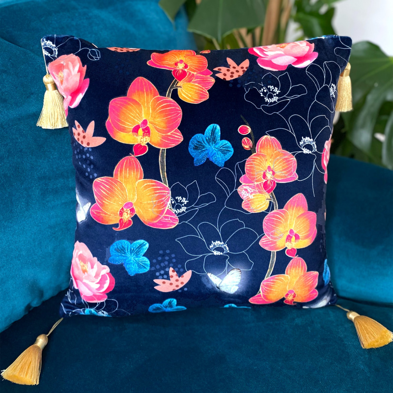 Thumbnail of Peony & Orchid Velvet Cushion image