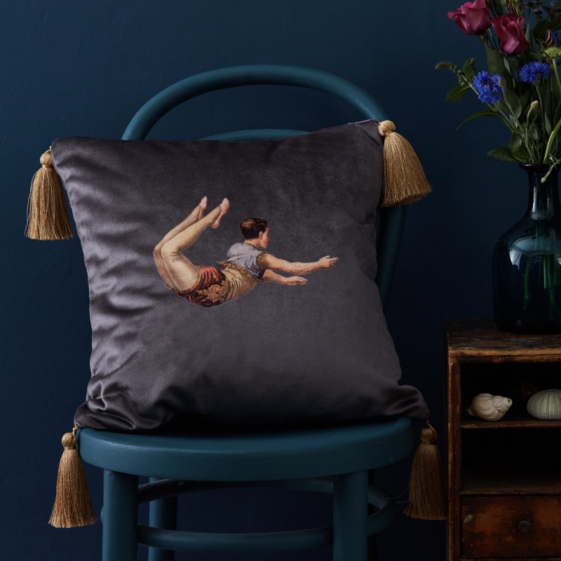 Thumbnail of Trapeze Boy Velvet Cushion Sharkskin Grey image