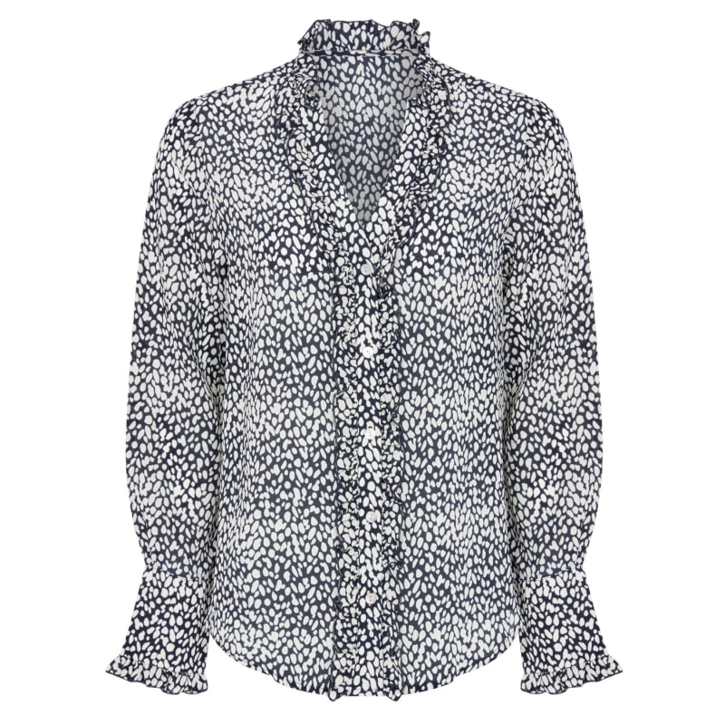 Silk Top - Navy & White Abstract Print | Guinea | Wolf & Badger