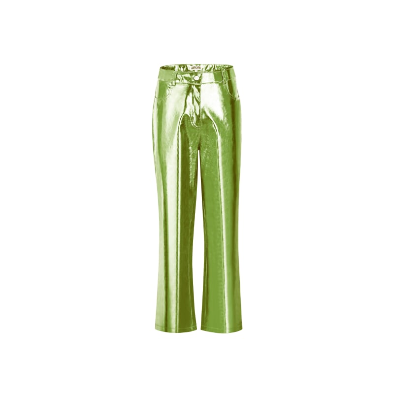 GREEN HIGH-WAIST PU METALLIC LEATHER PANTS