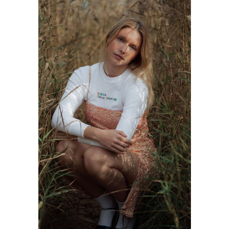 Thumbnail of "Hey Girl" Organic Cotton Embroidered Sweatshirt In White image