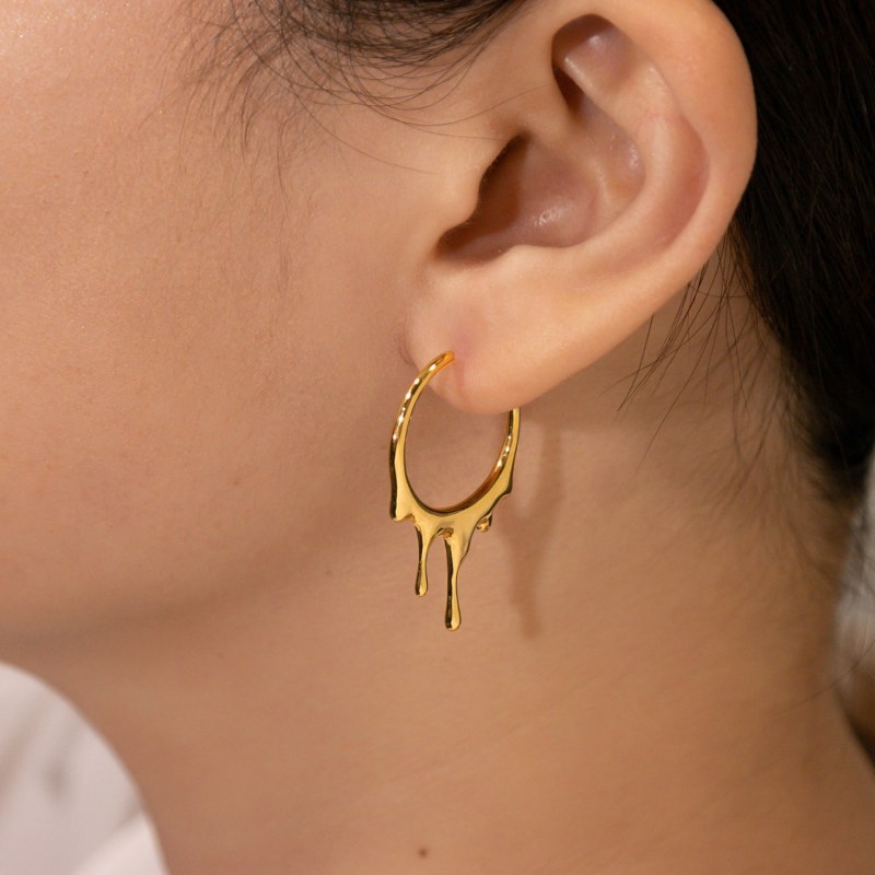 Thumbnail of Dripping Circular S Gold Vermeil Hoop Earrings image