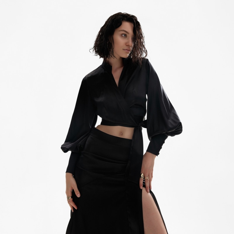 Thumbnail of Side-Slit Midi Skirt In Black image