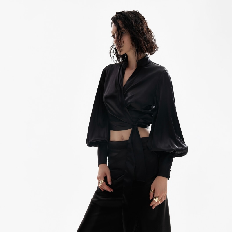 Thumbnail of Side-Slit Midi Skirt In Black image